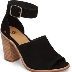 UGG Australia AJA Black Casual Leather Suede Buckle Heels Sandals